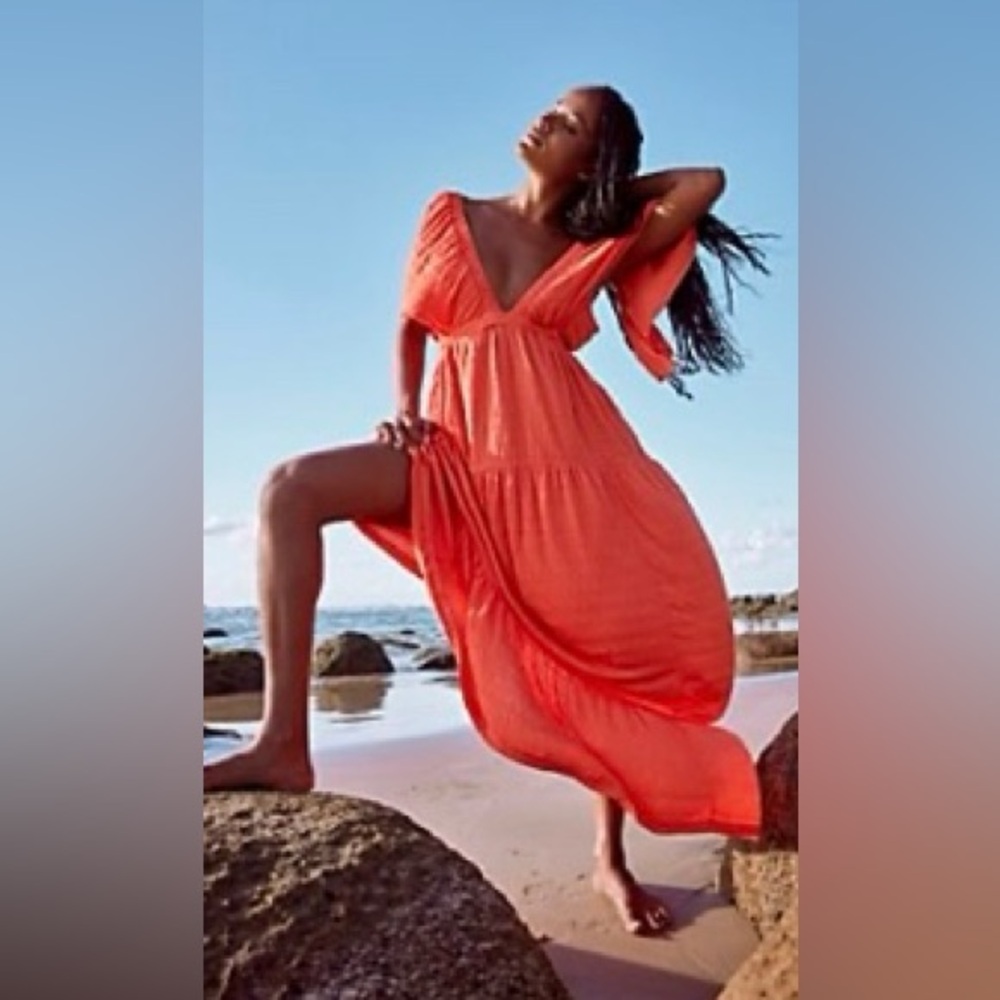 ✨NWT FREE PEOPLE LA LA MAXIE DRESS. L COLOR WILD PAPAYA